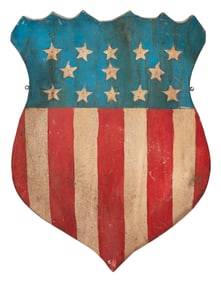 PAINTED WOODEN LIBERTY SHIELD 20th Century Height 32". Length 24".