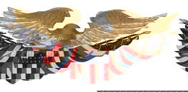 JERRY ST. CLAIR GILT AND POLYCHROMED EAGLE PLAQUE Rockport, Maine, 20th Century Height 25". Length