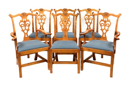 SET OF SIX ELDRED WHEELER CHIPPENDALE-STYLE MAPLE CHAIRS Massachusetts, 20th Century Back heights