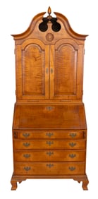 ELDRED WHEELER TIGER MAPLE BONNET-TOP SECRETARY Massachusetts, 20th Century Height 89". Width 35".