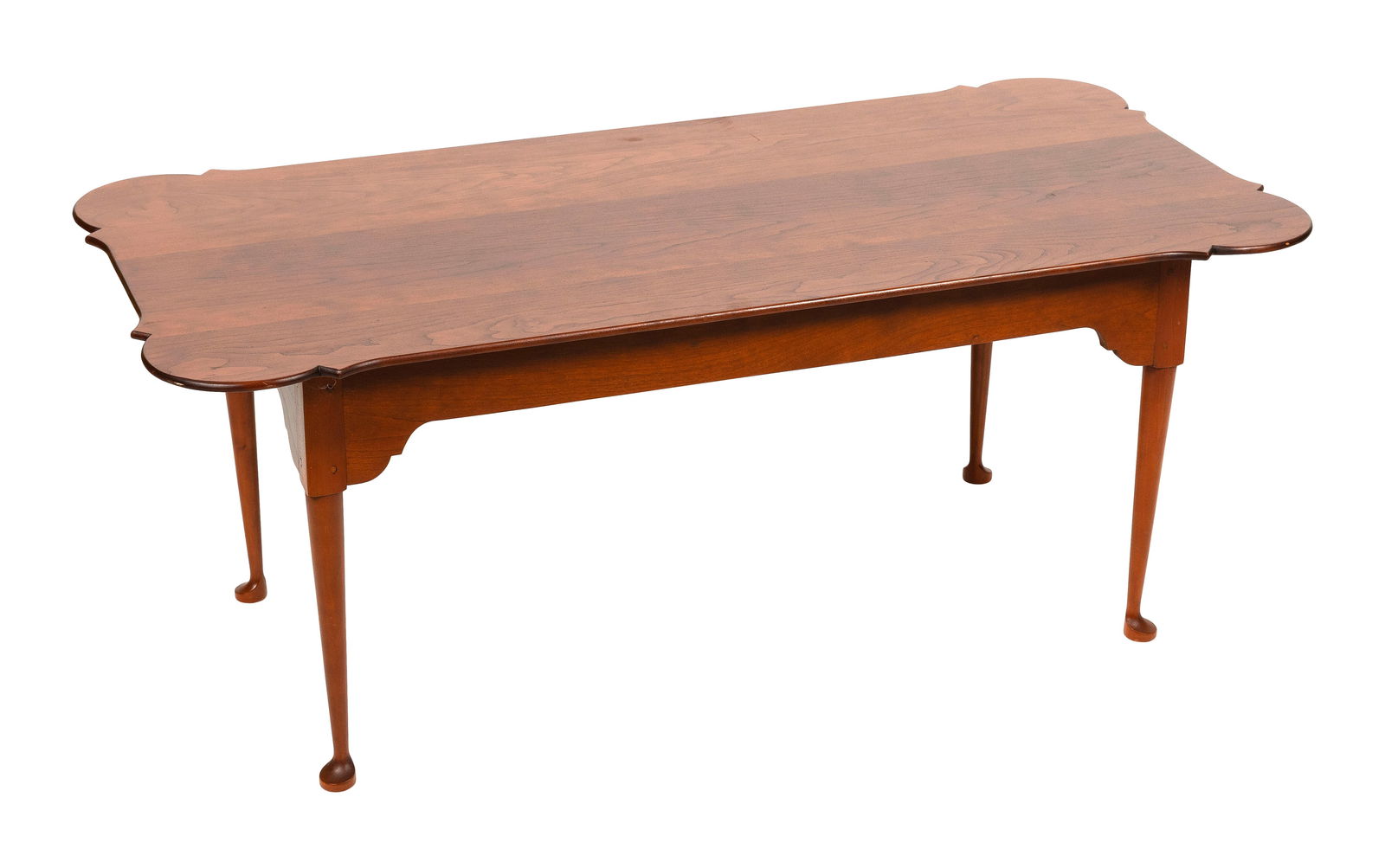ELDRED WHEELER MAPLE COFFEE TABLE Massachusetts, 20th Century Height 19.5". Length 47". Width 23".: ELDRED WHEELER MAPLE COFFEE TABLEMassachusetts, 20th CenturyOriginal label on underside.Height 19.5". Length 47". Width 23".