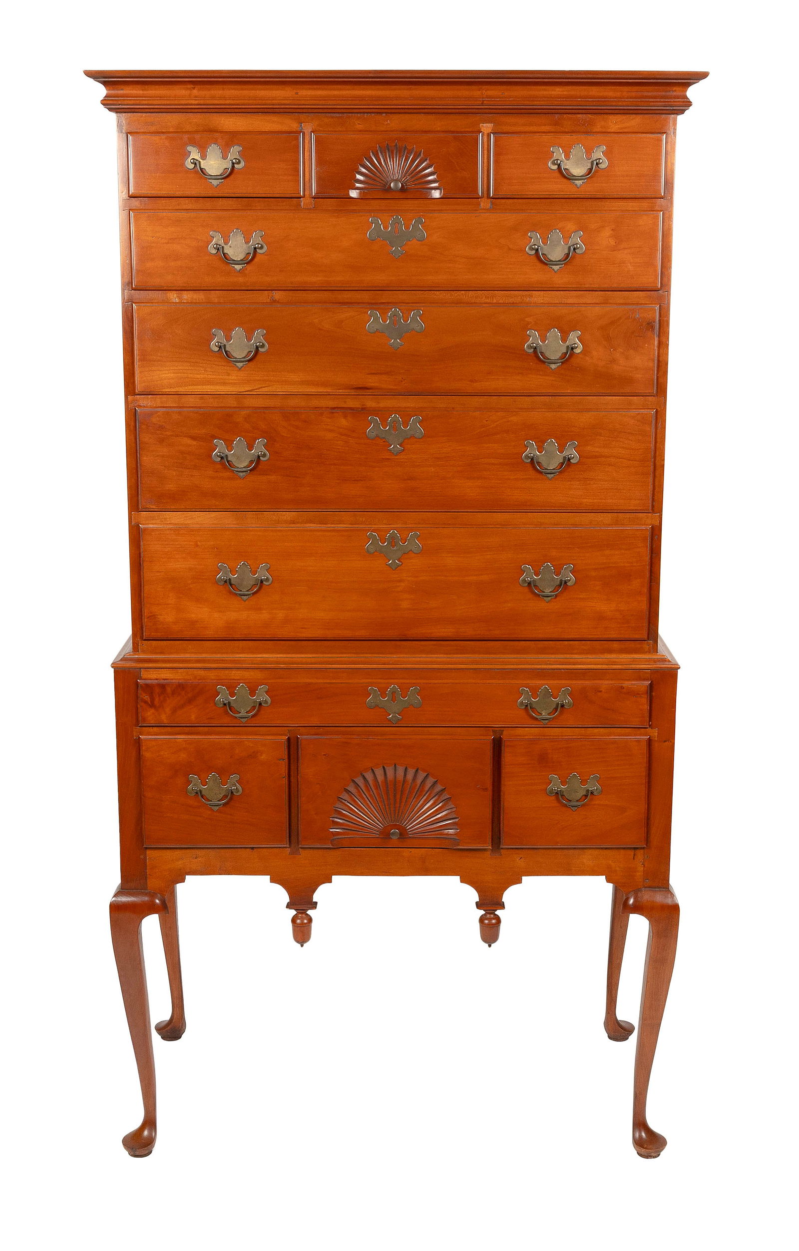 ELDRED WHEELER CHERRY HIGHBOY Massachusetts, 20th Century Height 69.5". Width 36". Depth 19". (1 of 6)