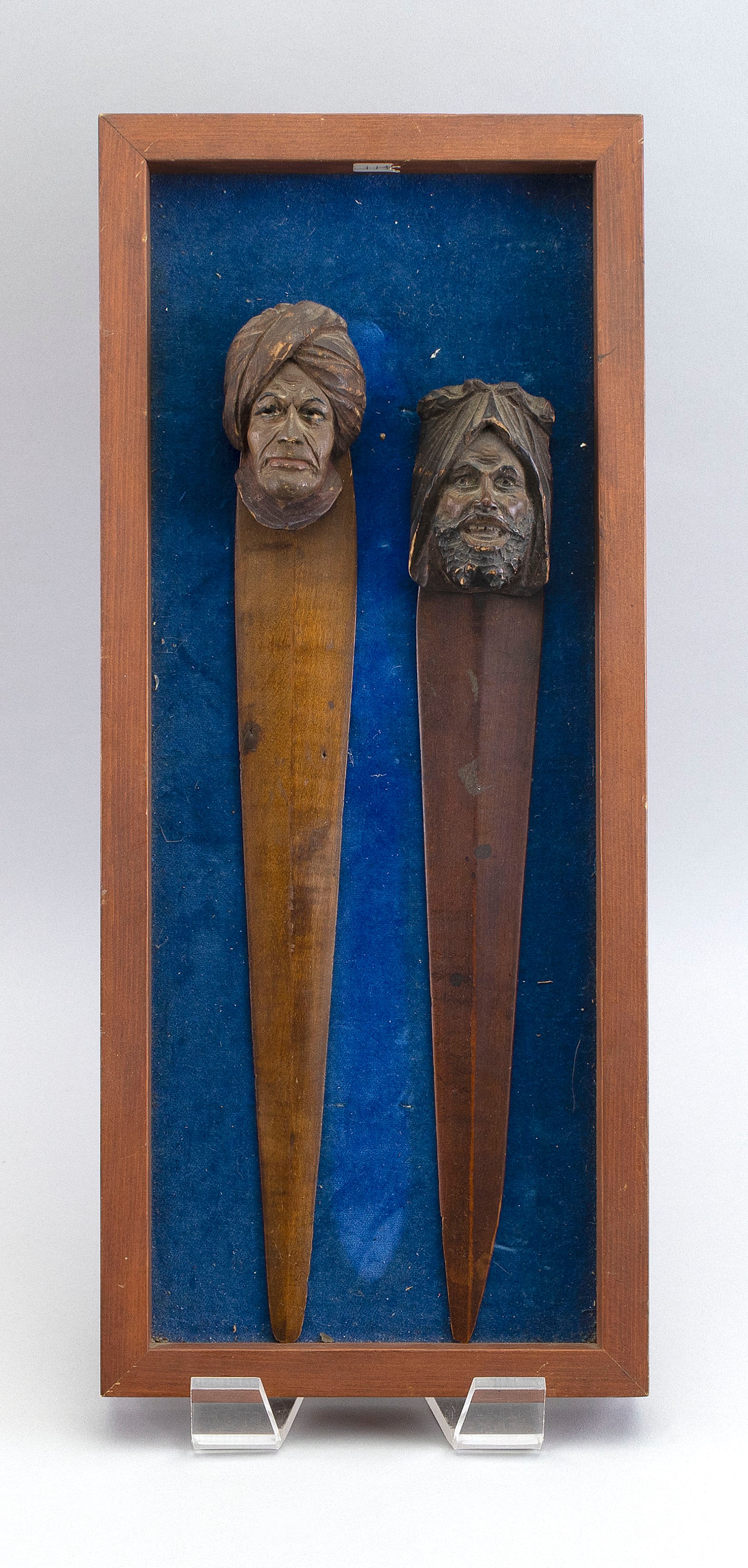 TWO CARVED WOODEN PAGE TURNERS Early 20th Century Page turner lengths approx. 15". Framed 20" x 8.75 (1 of 3)