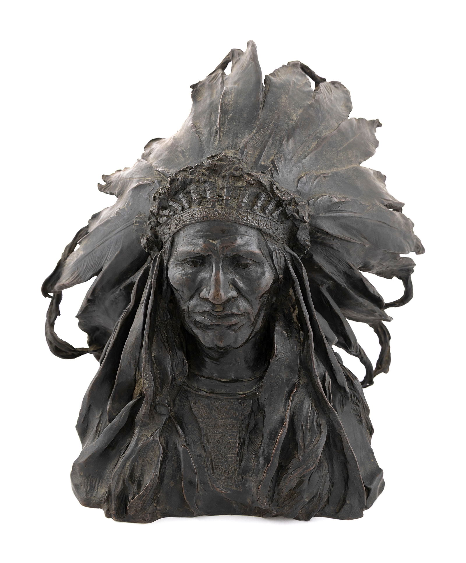 ADOLPH ALEXANDER WEINMAN (New York/Germany, 1870-1952), "Chief Black Bird, Ogalalla Sioux"., Bronze,