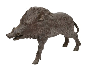 ALFRED BOUCHER (France, 1850-1934), Wild boar., Bronze, height 27". Length 43".