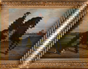 WILLIAM E. WINNER (Pennsylvania, 1815-1883), A man on horseback., Oil on canvas, 30" x 40". Framed