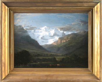 WINCKWORTH ALLAN GAY (Massachusetts, 1821-1910), Mountain landscape with cattle., Oil on canvas, 18"