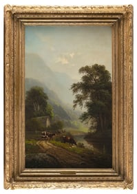 ATTRIBUTED TO JAMES MCDOUGAL HART (New York, 1828-1901), Cattle at a river's edge., Oil on canvas,