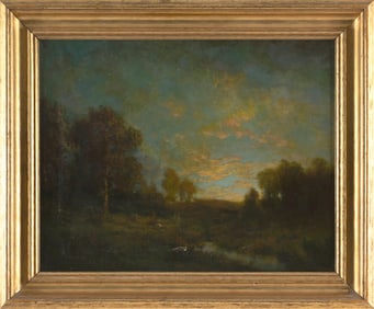 ROBERT CRANNELL MINOR, SR. (Connecticut, 1839-1904), Twilight landscape., Oil on canvas, 16" x 20".