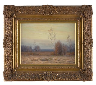 GUSTAVE ADOLPH WIEGAND (New York/Germany, 1870-1957), Autumnal landscape at dusk., Oil on board, 9"