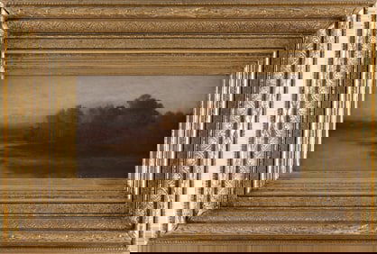 AMERICAN SCHOOL (19th Century,), Riverscape., Oil on canvas, 7" x 14.5". Framed 16" x 24".