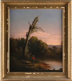 AMERICAN SCHOOL (19th Century,), Fisherman at sunset., Oil on canvas, 24" x 20". Framed 30" x 26".