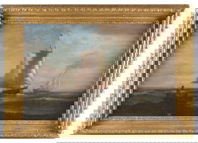 ATTRIBUTED TO LEMUEL D. ELDRED (Massachusetts, 1848-1921), Vessels offshore., Oil on canvas, 16" x