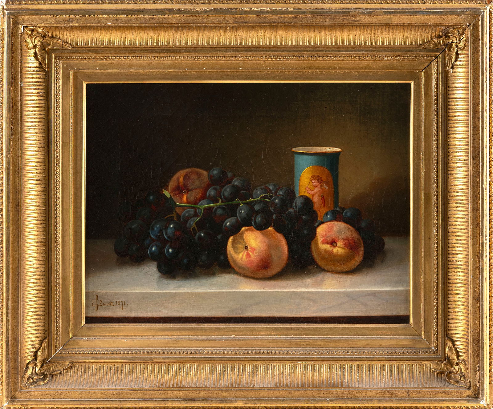 EDWARD CHALMERS LEAVITT (Rhode Island, 1842-1904), Still life of fruit on marble., Oil on canvas, (1 of 2)