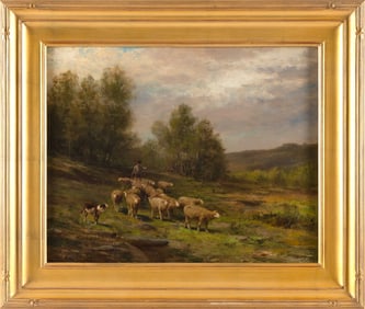 THOMAS BIGELOW CRAIG (Pennsylvania, 1849-1924), "Bringing Home the Flock"., Oil on canvas, 16" x