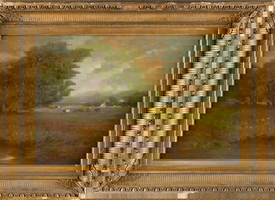 FRANK ALFRED BICKNELL (Connecticut/Maine, 1866-1943), Landscape with cows., Oil on panel, 14" x