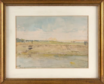 HENRY BACON (Massachusetts/France, 1839-1912), Egyptian landscape with pyramids., Watercolor on