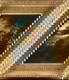 HENRY BACON (Massachusetts/France, 1839-1912), Artist at his easel., Oil on canvas, 16" x 13".