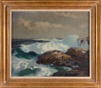 HARRY RUSSELL BALLINGER (Connecticut, 1892-1993), "The Surf at Halibut Point"., Oil on canvas, 25" x