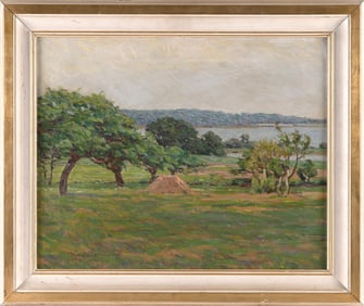 EDWARD HERBERT BARNARD (Massachusetts, 1855-1909), Field of trees overlooking the coast., Oil on