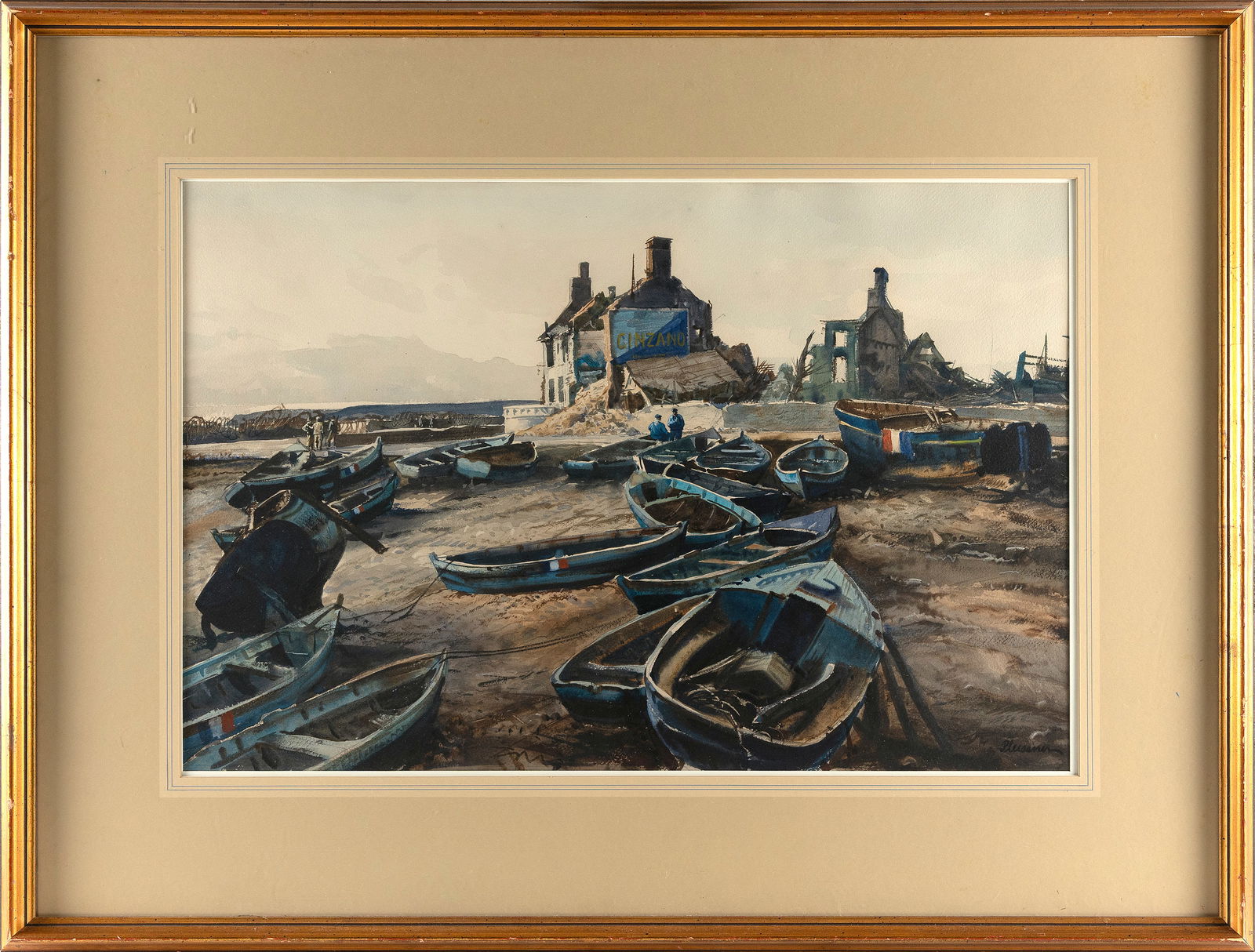OGDEN MINTON PLEISSNER (Vermont/New York, 1905-1983), "Coast of Normandy", 1944., Watercolor on wove: OGDEN MINTON PLEISSNERVermont/New York, 1905-1983"Coast of Normandy", 1944. Signed lower right "Pleissner". Typed label verso for William Macbeth Gallery, New York. Remnants of a 1945 American Waterco