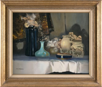 THOMAS M. (T.M.) NICHOLAS (Maine/Massachusetts, 1963-), Still life with porcelains and flow., Oil on