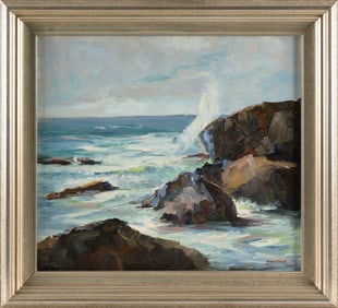 PAUL BEADEN HUDDER (Nevada/Massachusetts, 1897-1991), "Bass Rocks, Gloucester"., Oil on canvas