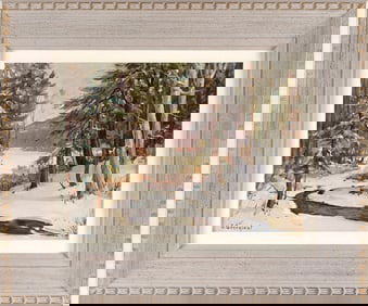 JACOB I. GREENLEAF (Massachusetts, 1887-1968), "Winter Woods"., Oil on artist board, 12" x 16".