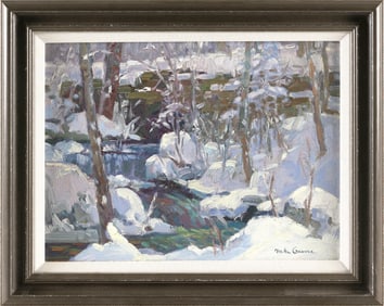 MICHAEL GRAVES (Massachusetts, 1952-), "Winter Stream"., Oil on canvas, 12" x 16". Framed 16" x 20".