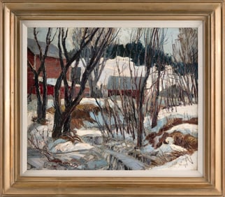 KEN GORE (Massachusetts/Illinois, 1911-1990), "In Vermont"., Oil on canvas laid down on masonite,