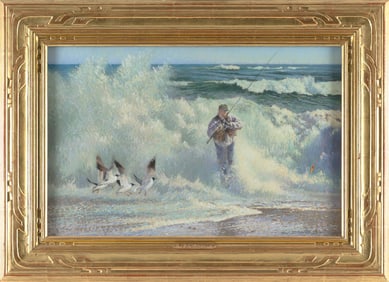 NEIL DREVITSON (Vermont/North Carolina, 1944-), "Big Wave Stripers"., Pastel on paper, 16" x 24".