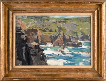 GIFFORD BEAL (New York, 1879-1956), Rocky seascape., Oil on board, 12.5" x 18.5". Framed 19" x 26".