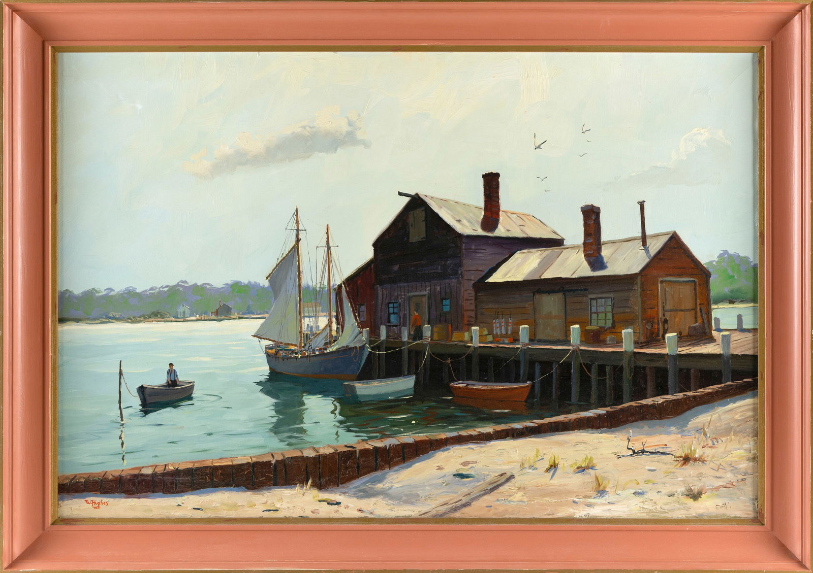 C. HJALMAR "CAPPY" AMUNDSEN (Maine/New York/Massachusetts, 1911-2001), Wharf scene., Oil on canvas, (1 of 2)