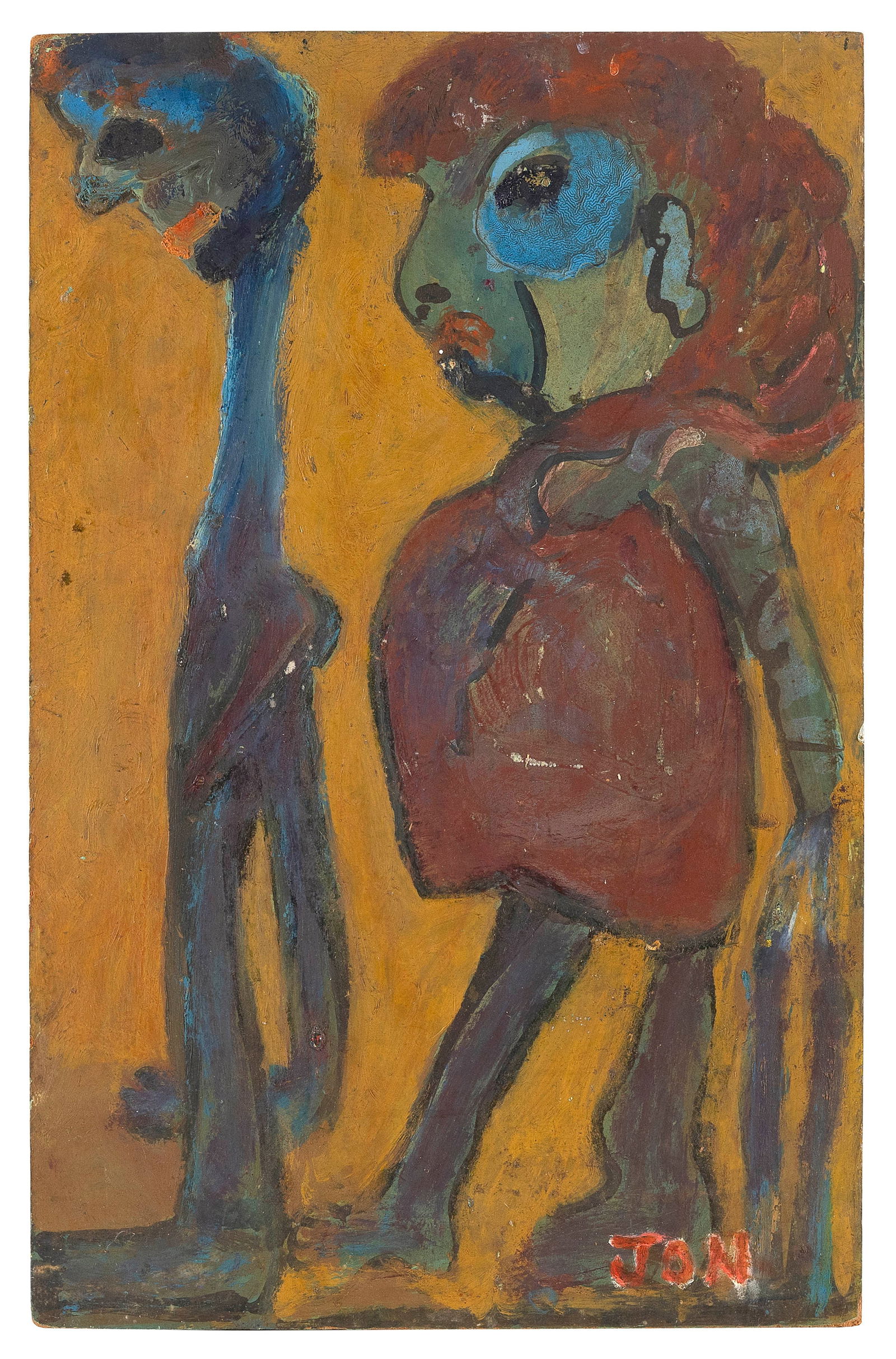 JON SERL (California, 1898-1993), "Anger"., Oil on masonite, 21" x 13.75". Unframed. (1 of 2)