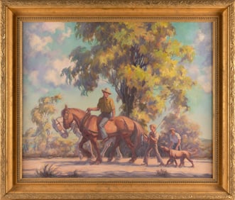 ALPHONSE PALUMBO (New York, 1890-1947), Back from fishing., Oil on canvas, 29" x 35". Framed 36" x