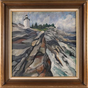 ROBERT HALLOWELL (New York/Colorado, 1886-1939), Pemaquid Point Lighthouse., Oil on canvas, 25" x