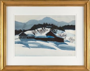 WALTON BLODGETT (Connecticut/Vermont/Ohio, 1908-1963), Snow-covered farm., Watercolor on paper,