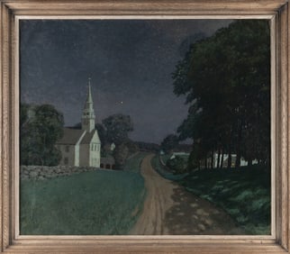 FOSTER BEN (New York/Colorado, 1886-1939), Night landscape with church., Oil on canvas, 36" x 42".