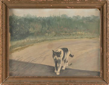 FRANKLIN LEWIS GIFFORD (Massachusetts, 1854-1936), Cat walking on a path., Oil on board, 12" x 16".