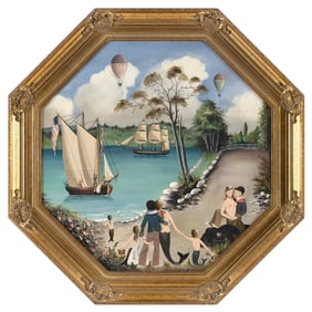 RALPH EUGENE CAHOON, JR. (Massachusetts, 1910-1982), Waiting by the shore., Oil on masonite, 20" x