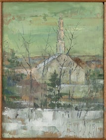 JOHN J. MULCAHY (Massachusetts, 1931-2012), Wintertime view from High School Hill., Oil on board,