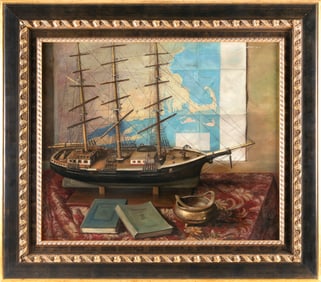 WENDELL M. ROGERS (Massachusetts, 1890-1973), Still life of a ship model, books and a map of Cape