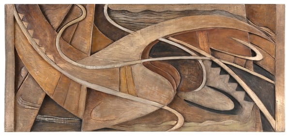 VERNON B. SMITH (Massachusetts, 1894-1969), Abstract., Carved and painted wood bas relief, 16" x