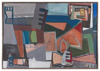 PETER BUSA (Pennsylvania, 1914-1985), "Rapid Transit"., Oil on canvas, 32" x 46". Framed 33.5" x