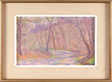 DOMINIC M. BARBERA (Massachusetts, 20th Century), Tree-lined path, possibly Beech Forest,