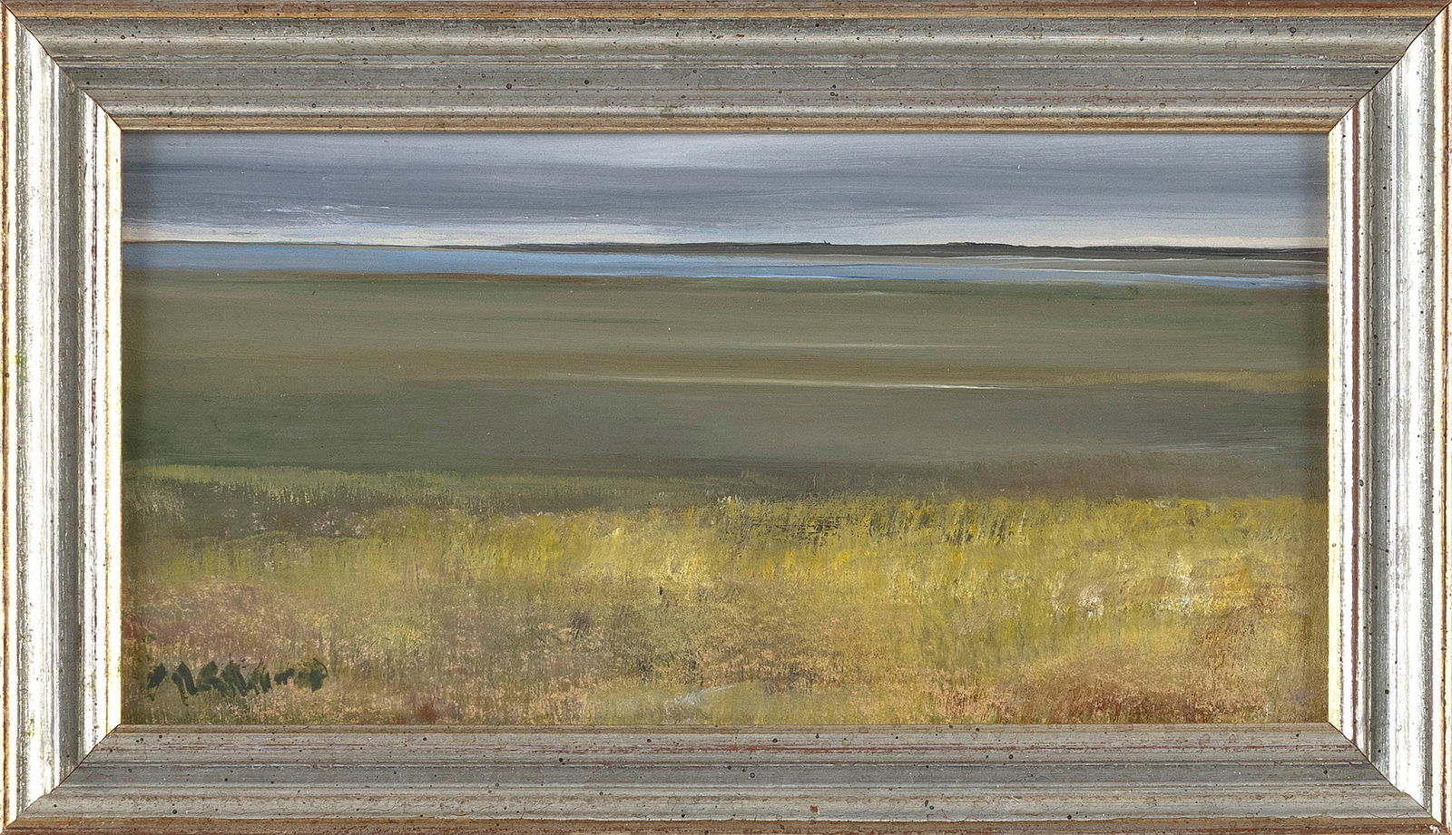 ANNE PACKARD (Massachusetts/New Jersey, 1933-), Provincetown marshes., Oil on panel, 5" x 10".: ANNE PACKARDMassachusetts/New Jersey, 1933-Provincetown marshes. Signed lower left "A. Packard". Also signed verso.Oil on panel, 5" x 10". Framed 7" x 12".