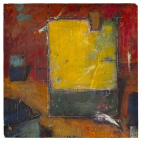 MARC KUNDMANN (Massachusetts, 1963-), "Crown of Red"., Encaustic, charcoal and oil stick on birch