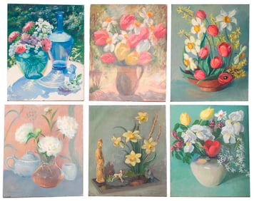 ADA RAYNER HENSCHE (Massachusetts, 1901-1985), Six floral still lifes., Oils on masonite, 20" x 16".