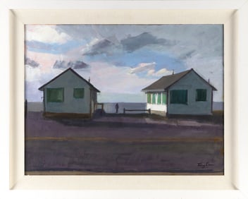 TERRY DUNN (America, 20th/21st Century), "Day's Cottages, Truro"., Oil on canvas, 18" x 24". Framed