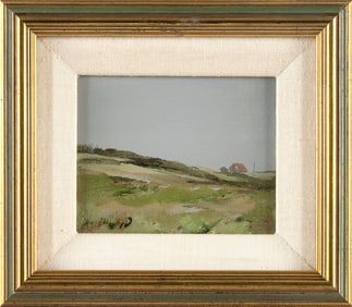 ANNE PACKARD (Massachusetts/New Jersey, 1933-), Truro landscape with cottage., Oil on board, 4" x